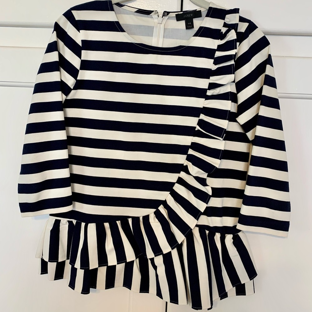 J.Crew Asymetrical Strioed Ruffle Top